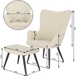 WOLTU Poltrona Imbottita Con Pouf Poggiapiedi Sedia Poltroncina Relax In Velluto Crema -Negozio al dettaglio VIDAXL || HOMCOM || Songmics 80879653 3