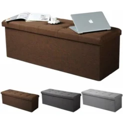 WOLTU Pouf Contenitore Pieghevole Cassapanca Scarpiera Poggiapiedi 110 Cm Marrone