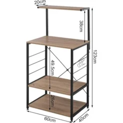 WOLTU Scaffale Per Cucina In Acciaio Legno 4 Ripiani Ganci Carrello Microonde Legno+Nero -Negozio al dettaglio VIDAXL || HOMCOM || Songmics 80879725 3