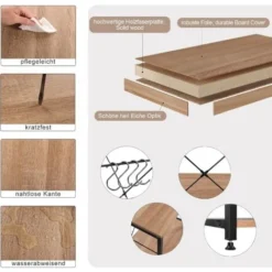 WOLTU Scaffale Per Cucina In Acciaio Legno 4 Ripiani Ganci Carrello Microonde Legno+Nero -Negozio al dettaglio VIDAXL || HOMCOM || Songmics 80879725 5