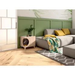 Skraut Home - Tavolino - Toelettatura Per Animali ELLIE - Tavolino Da Notte - Rovere/Bianco - Ingresso Laterale, 1 Porta - Casa Per Cani E Gatti, Per Lettiera - Soggiorno - Bagno -Negozio al dettaglio VIDAXL || HOMCOM || Songmics 80931474 4