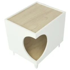 Skraut Home - Tavolino - Toelettatura Per Animali ELLIE - Tavolino Da Notte - Bianco/Rovere - Ingresso Laterale, 1 Porta - Casa Per Cani E Gatti, Per Lettiera - Soggiorno - Bagno