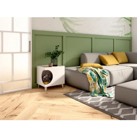 Skraut Home - Tavolino - Toelettatura Per Animali ELLIE - Tavolino Da Notte - Bianco/Rovere - Ingresso Laterale, 1 Porta - Casa Per Cani E Gatti, Per Lettiera - Soggiorno - Bagno 2 Skraut Home - Tavolino - Toelettatura Per Animali ELLIE - Tavolino Da Notte - Bianco/Rovere - Ingresso Laterale, 1 Porta - Casa Per Cani E Gatti, Per Lettiera - Soggiorno - Bagno - immagine 2