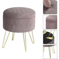 WOLTU Pouf Poggiapiedi Rimovibile Sgabello Stoccaggio Contenitore Velluto Rosa -Negozio al dettaglio VIDAXL || HOMCOM || Songmics 81034640 5