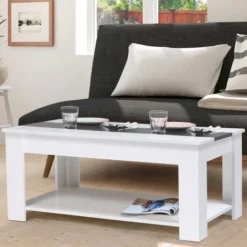 Tavolino Contemporaneo GEORGIA Con Piano In Legno Bianco E Grigio -Negozio al dettaglio VIDAXL || HOMCOM || Songmics 81211832 3
