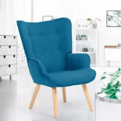 Poltrona Scandinava IVAR In Tessuto Blu Anatra
