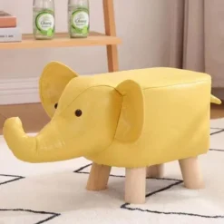 Poggiapiedi Sgabello Basso Forma Elefante Animale Pouf Per Bambini Colore Senape