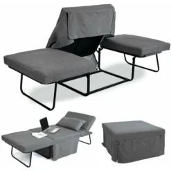 Pouf Letto Singolo Con Materasso 75X75X43 Cm Salvaspazio Pieghevole Poggiapiedi Tessuto Beny Grigio Scuro