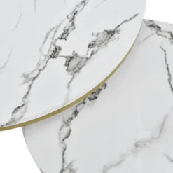 Set 2 Tavolini Da Salotto Rotondi Tavolino Da Caffè Impiallacciatura In Marmo Per Soggiorno E Camera Da Letto Bianco -Negozio al dettaglio VIDAXL || HOMCOM || Songmics 81608862 3