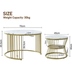 Set 2 Tavolini Da Salotto Rotondi Tavolino Da Caffè Impiallacciatura In Marmo Per Soggiorno E Camera Da Letto Bianco -Negozio al dettaglio VIDAXL || HOMCOM || Songmics 81608862 5