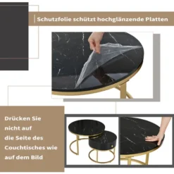 Set 2 Tavolini Da Caffè Tavolino Rotondi In Marmo Lucido - Nera -Negozio al dettaglio VIDAXL || HOMCOM || Songmics 81627263 4