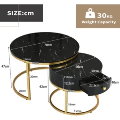 Set 2 Tavolini Da Caffè Tavolino Rotondi In Marmo Lucido - Nera -Negozio al dettaglio VIDAXL || HOMCOM || Songmics 81627263 5