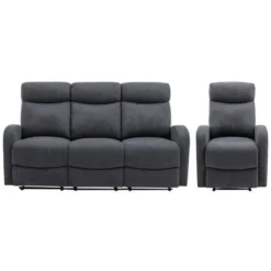 Divano 3 Posti E Poltrona Relax In Tessuto Grigio - EVELYN