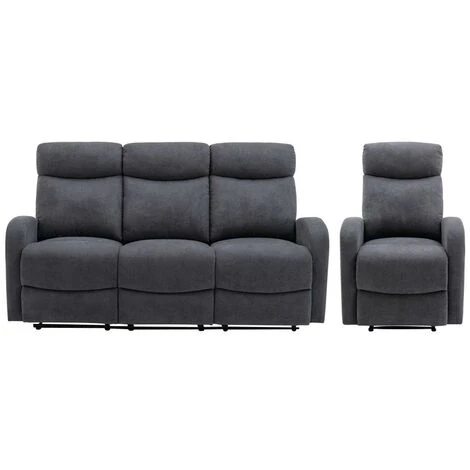 Divano 3 Posti E Poltrona Relax In Tessuto Grigio - EVELYN 1 Divano 3 Posti E Poltrona Relax In Tessuto Grigio - EVELYN