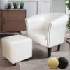Poltrona Con Poggiapiedi Chesterfield - Imbottita, In Similpelle E Legno, Borchie Decorative In Rame, Bianco - Sedia Con Pouf, P