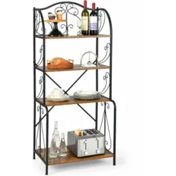 COSTWAY Scaffale Da Cucina A 5 Livelli, Microonde Scaffale In Metallo, 4 Ripiani Aperti In Rete, Scaffale Di Stoccaggio Multiuso Per Cucina Sala Da Pranzo Giardino