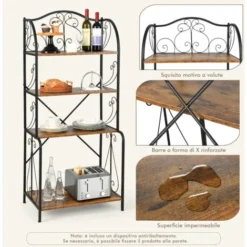 COSTWAY Scaffale Da Cucina A 5 Livelli, Microonde Scaffale In Metallo, 4 Ripiani Aperti In Rete, Scaffale Di Stoccaggio Multiuso Per Cucina Sala Da Pranzo Giardino -Negozio al dettaglio VIDAXL || HOMCOM || Songmics 82985363 3