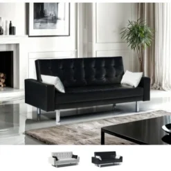 Divano Letto 2 Posti In Similpelle Agata Matrimoniale Pronto Letto Colore: Nero