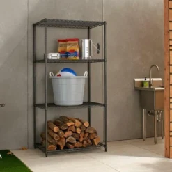 Scaffale Libreria Multiuso Acciaio Inox Con 4 Ripiani 90 X 45 X 180 Colore Nero -Negozio al dettaglio VIDAXL || HOMCOM || Songmics 83940039 4