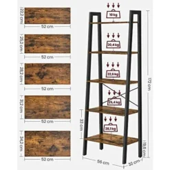 Nova Scaffale A Scala Libreria A 5 Ripiani Struttura In Metallo Nero E Marrone Scuro -Negozio al dettaglio VIDAXL || HOMCOM || Songmics 84160375 3