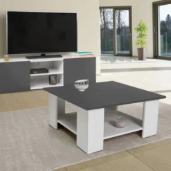 Tavolino ELI Quadrato Bianco Con Piano Grigio Antracite