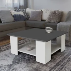 Tavolino ELI Quadrato Bianco Con Piano Grigio Antracite -Negozio al dettaglio VIDAXL || HOMCOM || Songmics 85683906 4