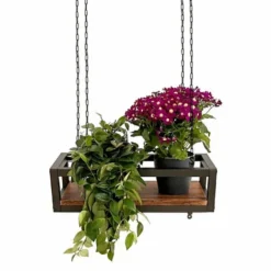 Mensola FLOWERS Sospesa A SOFFITTO MARRONE Lunghezza 55 Cm Con Catene Per Fiori Giardino Verticale Porta Bicchieri Bottiglie Bar Cucina