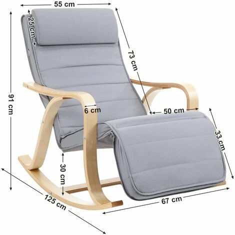SONGMICS Sedia A Dondolo In Legno Di Betulla, Poltrona A Dondolo Con Poggiapiedi Regolabile A 5 Altezze, Fodera In Cotone, Portata 150 Kg, Grigio Chiaro LYY41G 2 SONGMICS Sedia A Dondolo In Legno Di Betulla, Poltrona A Dondolo Con Poggiapiedi Regolabile A 5 Altezze, Fodera In Cotone, Portata 150 Kg, Grigio Chiaro LYY41G - immagine 2