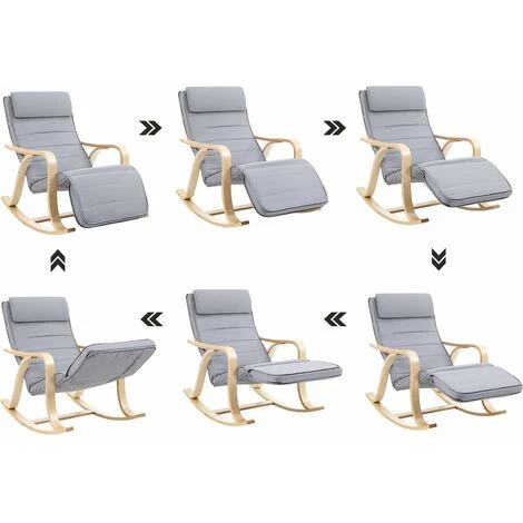 SONGMICS Sedia A Dondolo In Legno Di Betulla, Poltrona A Dondolo Con Poggiapiedi Regolabile A 5 Altezze, Fodera In Cotone, Portata 150 Kg, Grigio Chiaro LYY41G 4 SONGMICS Sedia A Dondolo In Legno Di Betulla, Poltrona A Dondolo Con Poggiapiedi Regolabile A 5 Altezze, Fodera In Cotone, Portata 150 Kg, Grigio Chiaro LYY41G - immagine 4