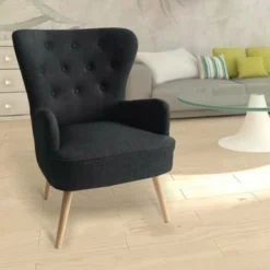 Poltrona Sedia Relax Tessuto Piedi In Legno Imbottita Design Moderno Grafite -Negozio al dettaglio VIDAXL || HOMCOM || Songmics 87469995 4