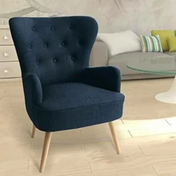 Poltrona Sedia Relax Tessuto Piedi In Legno Imbottita Design Moderno Blu -Negozio al dettaglio VIDAXL || HOMCOM || Songmics 87469997 3