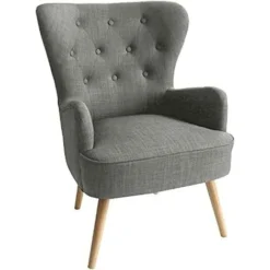 Poltrona Sedia Relax Tessuto Piedi In Legno Imbottita Design Moderno Grigio