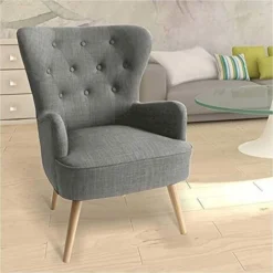 Poltrona Sedia Relax Tessuto Piedi In Legno Imbottita Design Moderno Grigio -Negozio al dettaglio VIDAXL || HOMCOM || Songmics 87470005 3