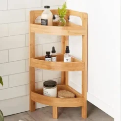 Angoliera In Bambù A 3 Ripiani Scaffale Libreria Angolo Salvaspazio 23x23x61cm