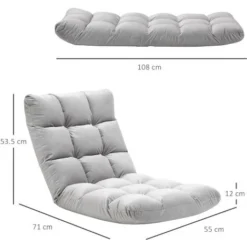 HOMCOM Poltrona Relax Da Terra Con Schienale Reclinabile Fino 180°, 71x55x53.5cm, Grigio Chiaro -Negozio al dettaglio VIDAXL || HOMCOM || Songmics 87945704 3