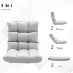 HOMCOM Poltrona Relax Da Terra Con Schienale Reclinabile Fino 180°, 71x55x53.5cm, Grigio Chiaro -Negozio al dettaglio VIDAXL || HOMCOM || Songmics 87945704 4