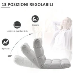 HOMCOM Poltrona Relax Da Terra Con Schienale Reclinabile Fino 180°, 71x55x53.5cm, Grigio Chiaro -Negozio al dettaglio VIDAXL || HOMCOM || Songmics 87945704 5