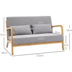 HOMCOM Divano 2 Posti Moderno In Legno Con Cuscini, Seduta Imbottita E Tessuto Effetto Velluto, 122x71x76 Cm, Grigio -Negozio al dettaglio VIDAXL || HOMCOM || Songmics 87945808 3