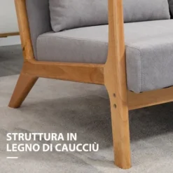 HOMCOM Divano 2 Posti Moderno In Legno Con Cuscini, Seduta Imbottita E Tessuto Effetto Velluto, 122x71x76 Cm, Grigio -Negozio al dettaglio VIDAXL || HOMCOM || Songmics 87945808 5