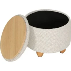 WOLTU POUF POUFF PUFF CONTENITORE BAULE SGABELLO IN TESSUTO Beige 39x33 Cm