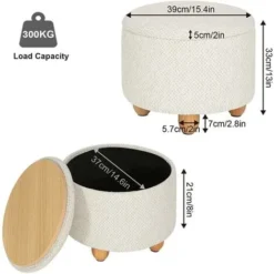 WOLTU POUF POUFF PUFF CONTENITORE BAULE SGABELLO IN TESSUTO Beige 39x33 Cm -Negozio al dettaglio VIDAXL || HOMCOM || Songmics 88005547 3