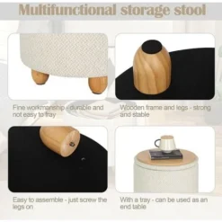WOLTU POUF POUFF PUFF CONTENITORE BAULE SGABELLO IN TESSUTO Beige 39x33 Cm -Negozio al dettaglio VIDAXL || HOMCOM || Songmics 88005547 5