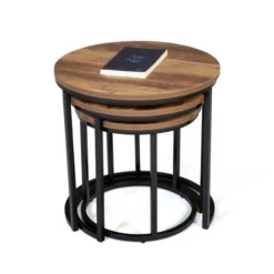 Set Di 3 Tavolini Rotondi DAYTON 30/40/45 Effetto Invecchiato Design Industriale -Negozio al dettaglio VIDAXL || HOMCOM || Songmics 88042227 3