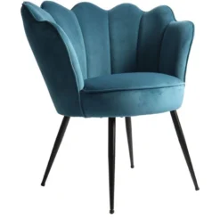 Poltrona In Velluto A Forma Di Conchiglia Sedia Camera Da Letto , Sedia Salotto - Con Gambe In Metallo Nero - Blu 66x61 H. 76 Cm