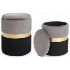 Set Di 2 Pouf POLINA Contenitore In Velluto Grigio-nero 5 Set Di 2 Pouf POLINA Contenitore In Velluto Grigio-nero -Negozio al dettaglio VIDAXL || HOMCOM || Songmics 88836573 3