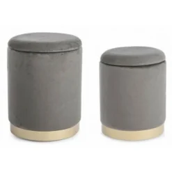 Set Di 2 Pouf POLINA Contenitore In Velluto Grigio