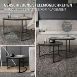 Set Di 2 Tavolini Da Caffè Salotto Impilabili In MDF Nero Ø74 X 48 / Ø59 X 40 Cm -Negozio al dettaglio VIDAXL || HOMCOM || Songmics 88957243 4