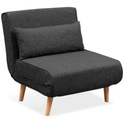 EVERGREENWEB - Poltrona Letto Singola Trasformabile GRIGIA SCURA Poltrona Letto Relax Con Materasso Singolo E Cuscino Imbottito Divanetto Clic Clac A 1 Posto Con Gambe In Legno Foldy 80