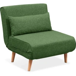 EVERGREENWEB - Poltrona Letto Singola Trasformabile VERDE Poltrona Letto Relax Con Materasso Singolo E Cuscino Imbottito Divanetto Clic Clac A 1 Posto Con Gambe In Legno Foldy 80