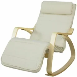 SoBuy Sedia A Dondolo Poltrona Relax Poltroncina Poggia Gambe Regolabile Bianco FST16-W